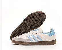 Жіночі кросівки Adidas Samba White Blue Адідас Самба білі з блакитним повсякденні замша шкіра демісезон, фото 4