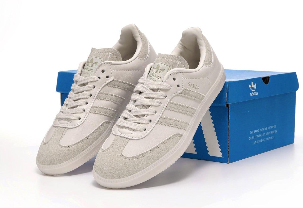 Жіночі кросівки Adidas Samba White Grey Адідас Самба білі з сірим повсякденні замша шкіра демісезон
