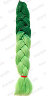 Канекалон двухцветный зелено-салатовый, коса 60 см в плетении
