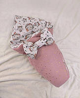 Детский деми конверт со съемным утеплителем муслин на выписку/прогулку "Звездочки" розовый