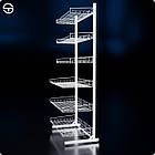 Кошик HAMPER-25 750х250х80-60мм, вузький, білий. Збірний торговий стелаж із кошиків. Сітчастий стенд для продажу у магазин, фото 5