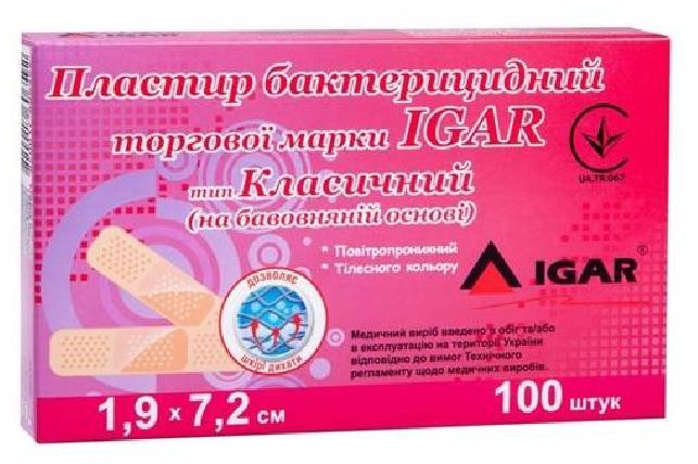 Пластир бактерицидний класичний на бавовняній основі 1.9х7.2 см, IGAR (100 шт./уп.)