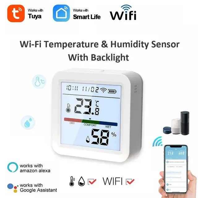 Розумний WI-FI Датчик температури та вологості, гігрометр Tuya TH05 з підсвічуванням дисплея