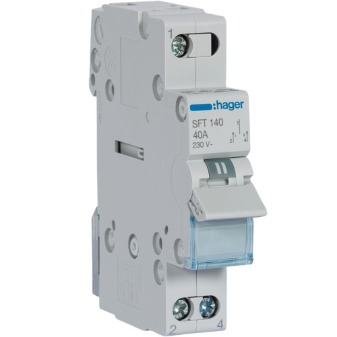 Перемикач Hager I-0-II із загальним виходом зверху 1 полюс 40А 230В, фото 1