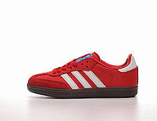 Жіночі кросівки Adidas Samba Red White Адідас Самба червоні з білим повсякденні замша шкіра демісезон, фото 3