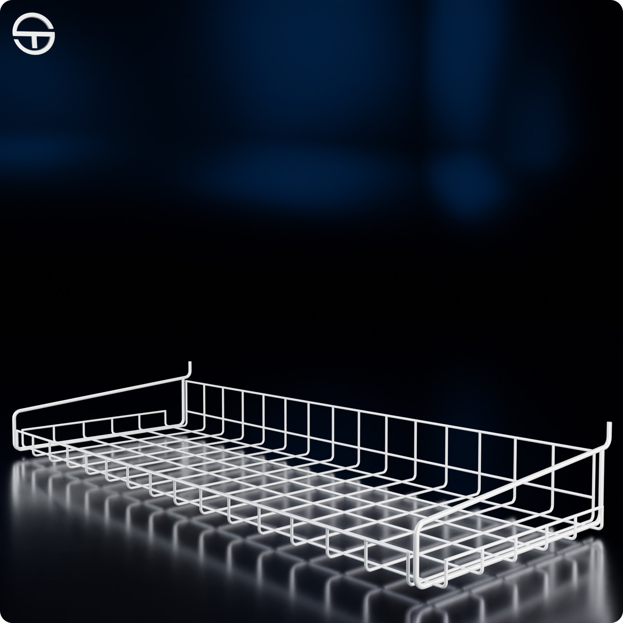 Кошик HAMPER-25 750х250х80-60мм, вузький, білий. Збірний торговий стелаж із кошиків. Сітчастий стенд для продажу у магазин