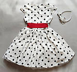 Сукня в ретро стилі для дівчинки Стиляги Біле 122-134 р. р. Стильне ошатне плаття в горошок, фото 2