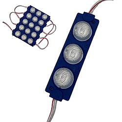 Світлодіодні ЛЕД/LED модулі автомобільні 12V синього кольору (3 бочки) 75мм довжина, 20мм ширина 3W
