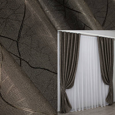 Комплект штор (2шт. 1,5х2,75м.) льон рогожка, колекція "Саванна". Колір какао. Код 631ш 30-387