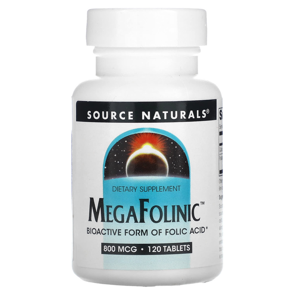 Source Naturals MegaFolinic, Folinic Acid 800 мкг, фолінова кислота 120 таблеток BX517, фото 1