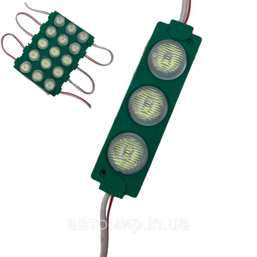 Світлодіодні ЛЕД/LED модулі автомобільні 12V зеленого кольору (3 бочки) 75мм довжина, 20мм ширина 3W, фото 1