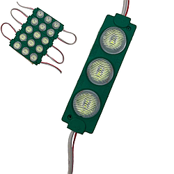 Світлодіодні ЛЕД/LED модулі автомобільні 12V зеленого кольору (3 бочки) 75мм довжина, 20мм ширина 3W