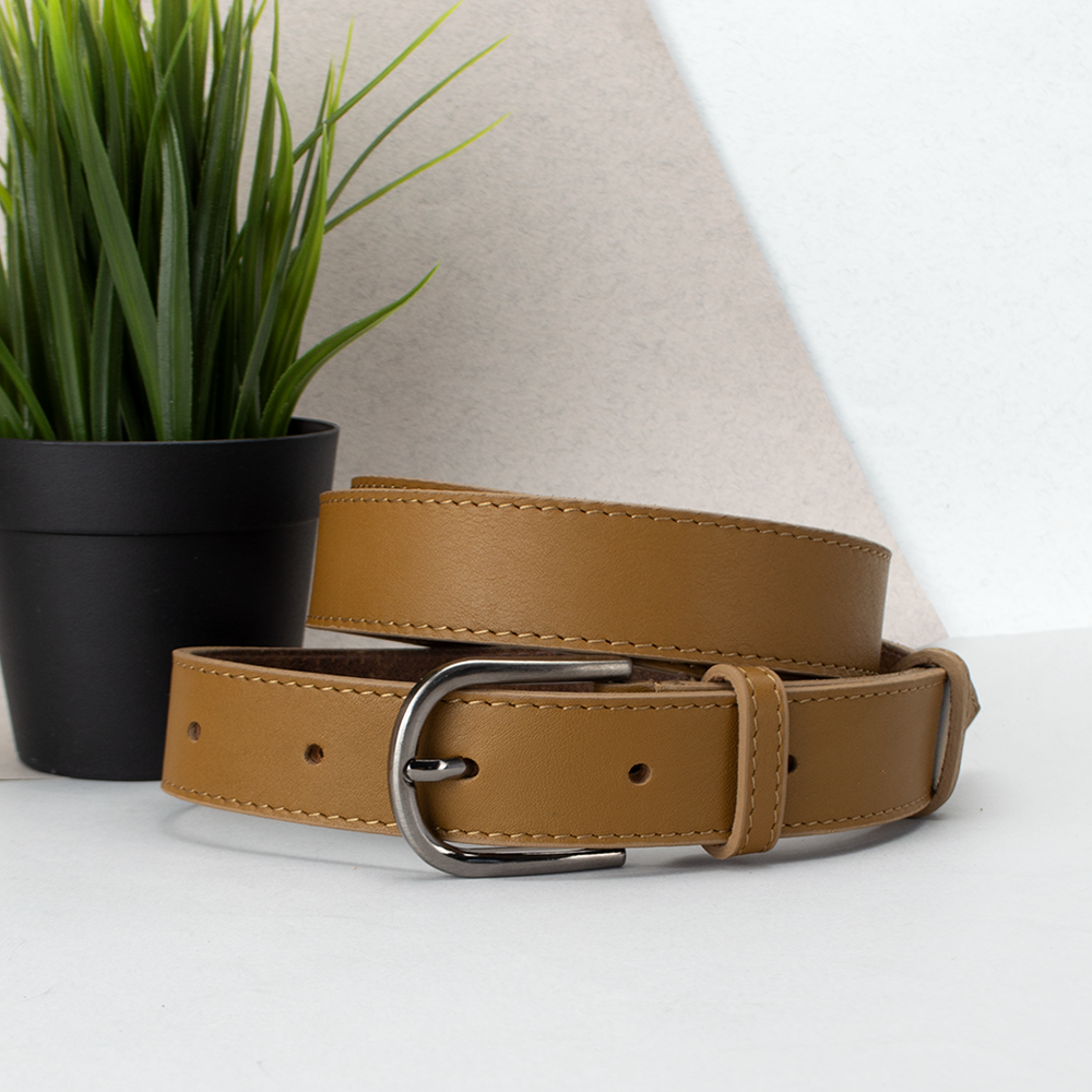 Ремінь жіночий рудий шкіряний PS-3077 (130 см) прошитий під джинси, фото 1