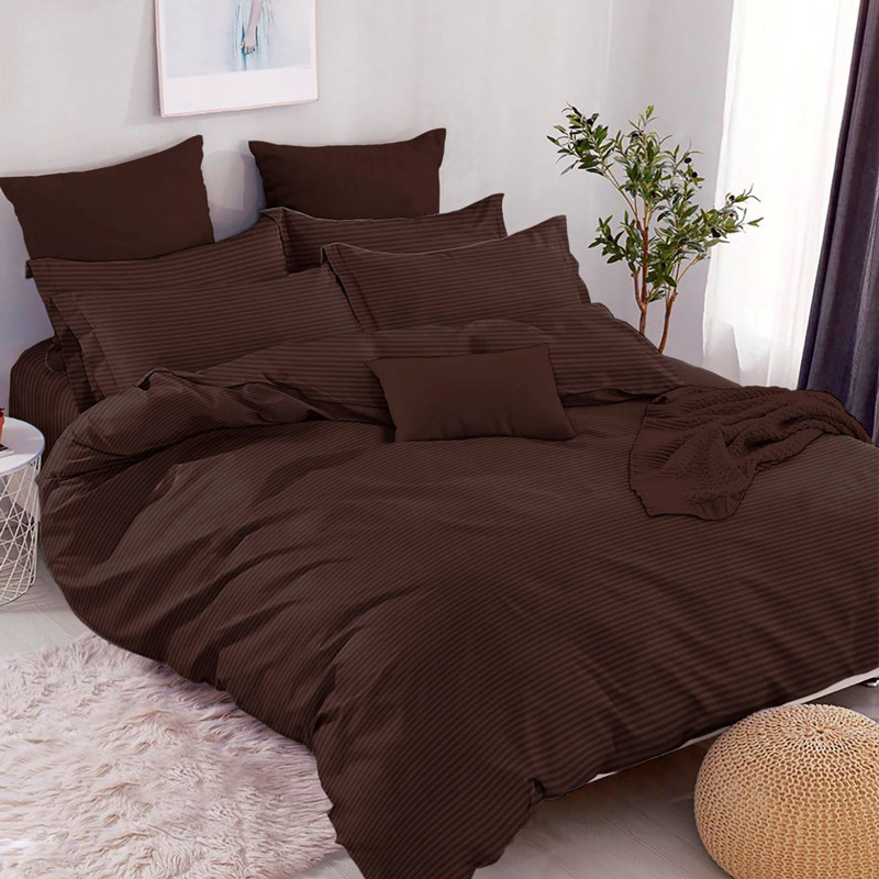 Однотонна коричнева в смужку тканина 220 см для постільної білизни Бязь Gold Lux, рулон 50м, Пакістан