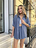 Сірий жіночий літній прогулянковий костюм із жатого крепу: сорочка та шорти, фото 4
