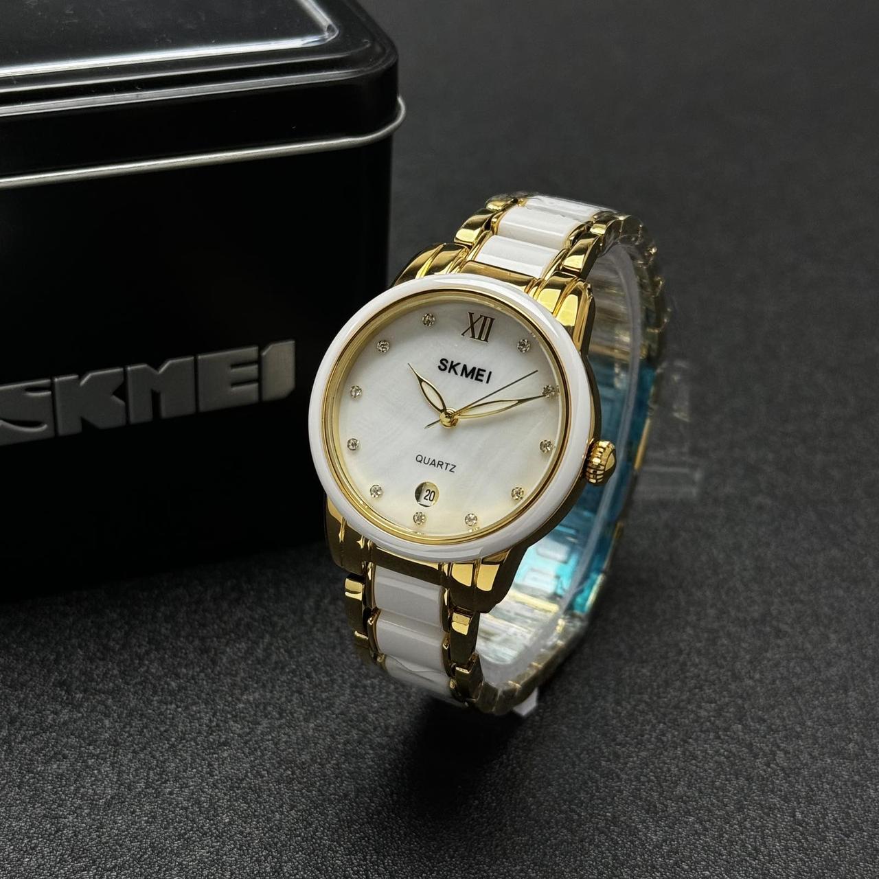 Жіночий кварцовий годинник Skmei 2175GD Gold з керамічним циферблатом