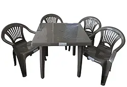 Пластикові меблі, стіл квадратний та 4 стільці "Луч" Капучіно