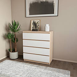 Комод на 4 ящики без ручок Дуб сонома+білий