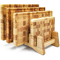 Набор разделочных кухонных торцевых деревянных досок прямоугольные с выемкой с подставкой (30.18х30.16х30.20)