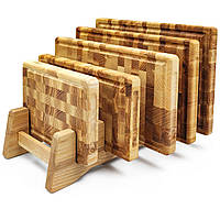 Набор разделочных кухонных торцевых деревянных досок прямоугольные с выемкой с подставкой