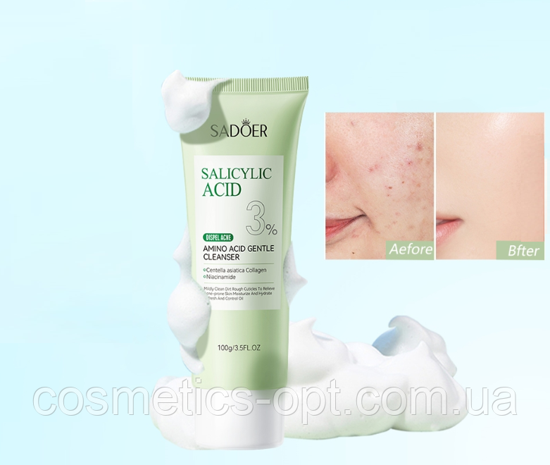 Пінка для вмивання АНТИ АКНЕ+КОНТРОЛЬ ЖИРНОСТІ Sadoer Salicylic Acid 3% Cleanser, 100 g