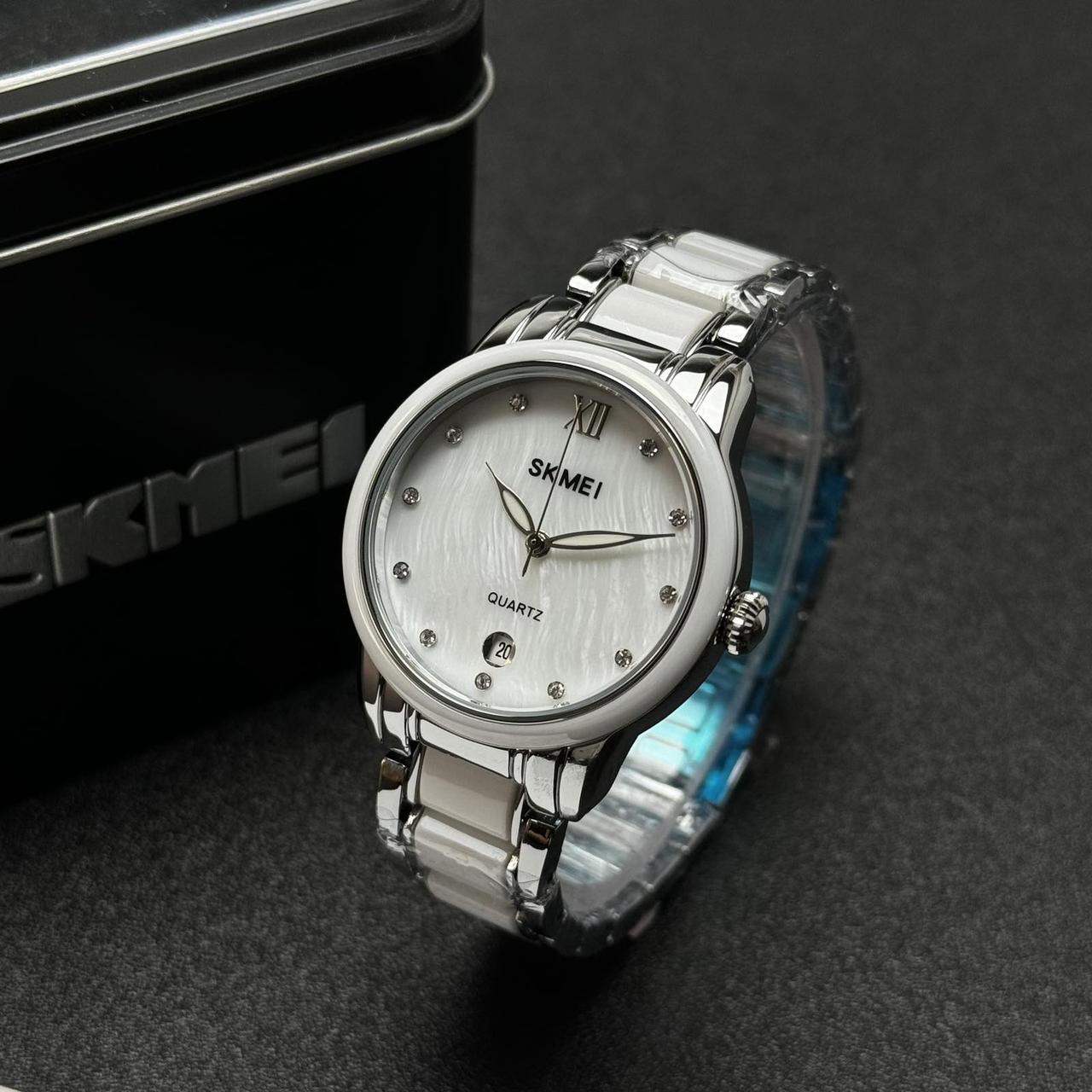 Жіночий кварцовий годинник Skmei 2175SI Silver з керамічним циферблатом