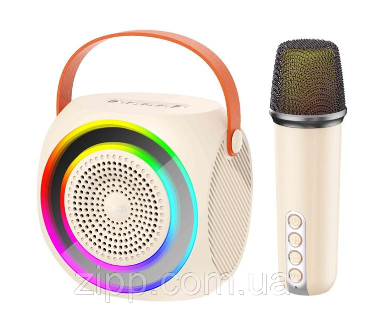 Портативна колонка караоке система XO F42 Dazzling RGB із мікрофоном бежева