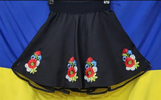 Опт Спідниця на резинці з фатином та вишивкою для дівчинки, р. 122-146, чорна