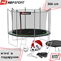 Батут детский 12ft (366cm) Hop-Sport внутренняя сетка и стремянки + мячи, батут садовый для детей 5-15 лет, че