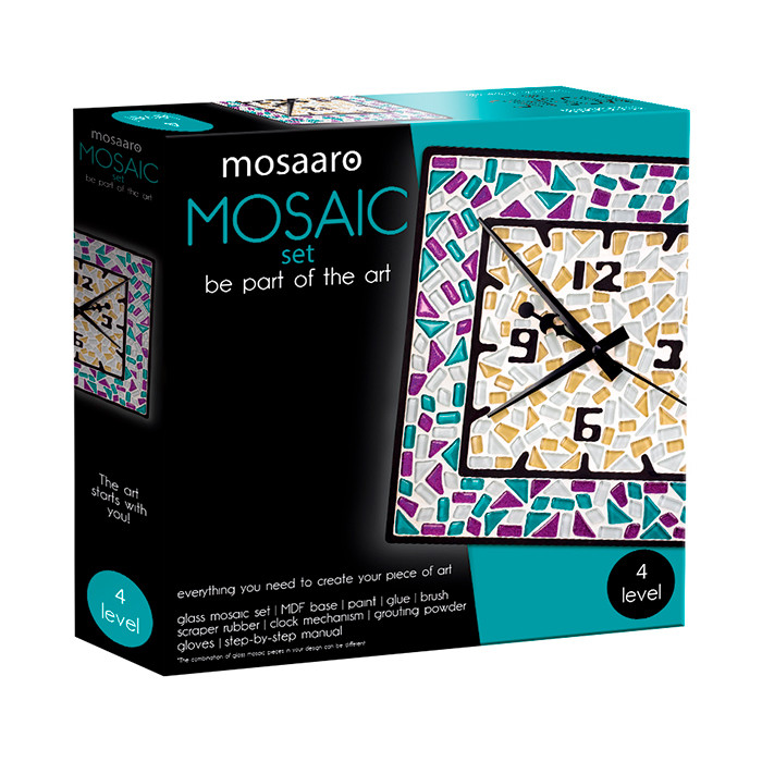 Набір для творчості скляна мозаїка «Годинник» квадратний Mosaaro MA4002 Рівень 4