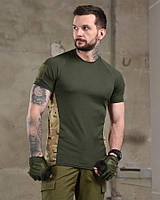 Тактическая военная футболка олива с ставками мультикам, мужская военная футболка