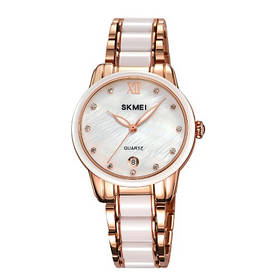 Жіночий кварцовий годинник Skmei 2175RG RoseGold з керамічним циферблатом