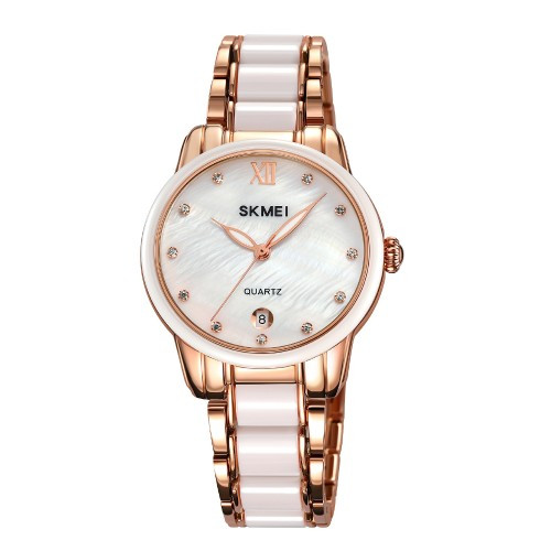 Жіночий кварцовий годинник Skmei 2175RG RoseGold з керамічним циферблатом