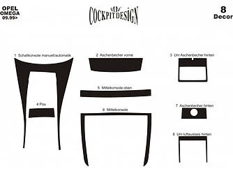 Накладки на панель (1999-2003) Титан для Opel Omega B рр від VLF комп.