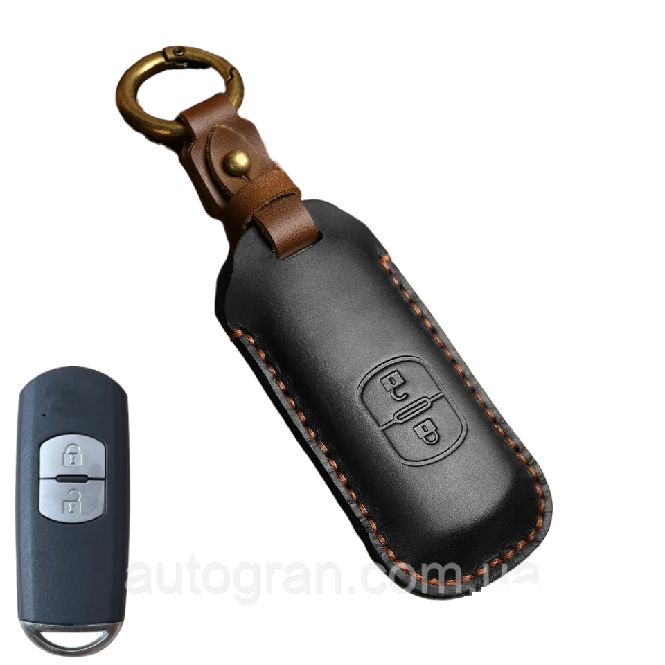 Шкіряний чохол на смарт ключ Mazda 2 кнопки, фото 1