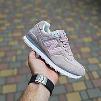 Женские пудровые замшевые кроссовки с сеткой New Balance 574. Нью баланс 574