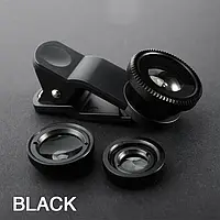 Набор линз для смартфона, телефона 3в1 Macro, Wide-angle, Fisheye lens Черный