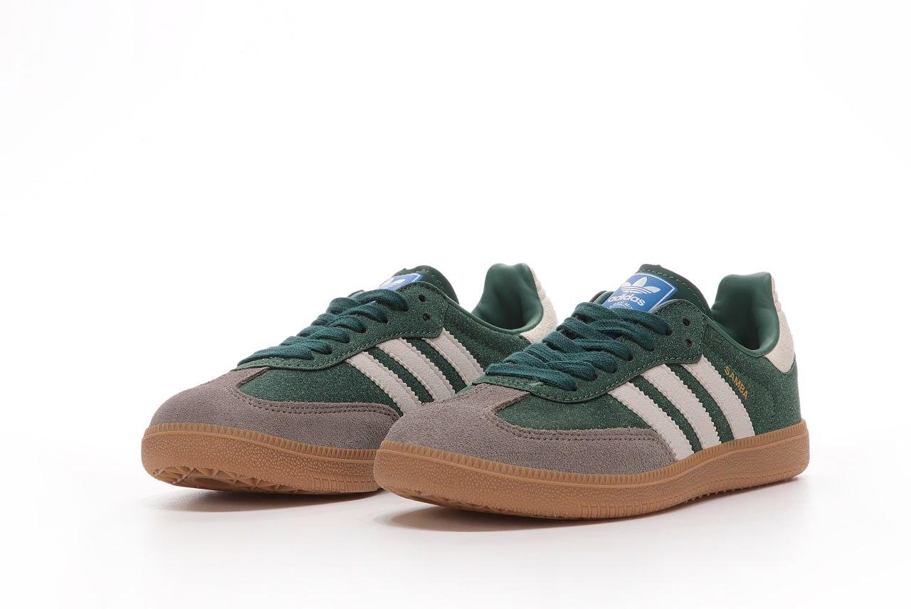 Жіночі кросівки Adidas Samba Green Grey Адідас чорні з білим повсякденні шкіра замш демісезон