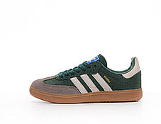 Жіночі кросівки Adidas Samba Green Grey Адідас чорні з білим повсякденні шкіра замш демісезон, фото 3