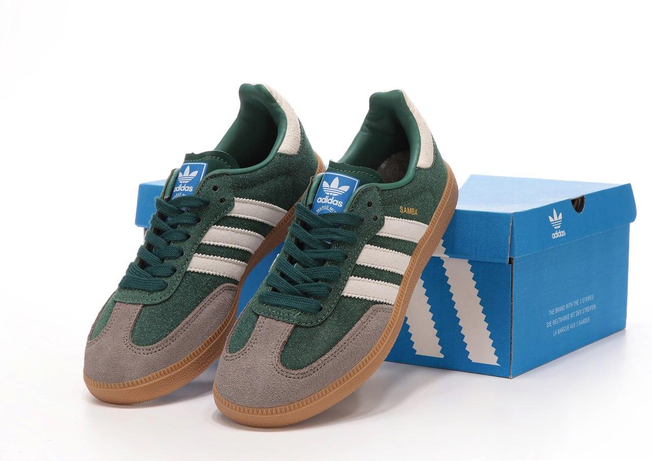 Жіночі кросівки Adidas Samba Green Grey Адідас чорні з білим повсякденні шкіра замш демісезон