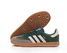 Жіночі кросівки Adidas Samba Green Grey Адідас чорні з білим повсякденні шкіра замш демісезон, фото 4