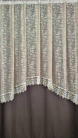 Готова фіранка, арка жаккард Мрамур коричневий (3м. 4м. 5м.)(мереживо біло з коричневим)  (1,55) на (1,25)