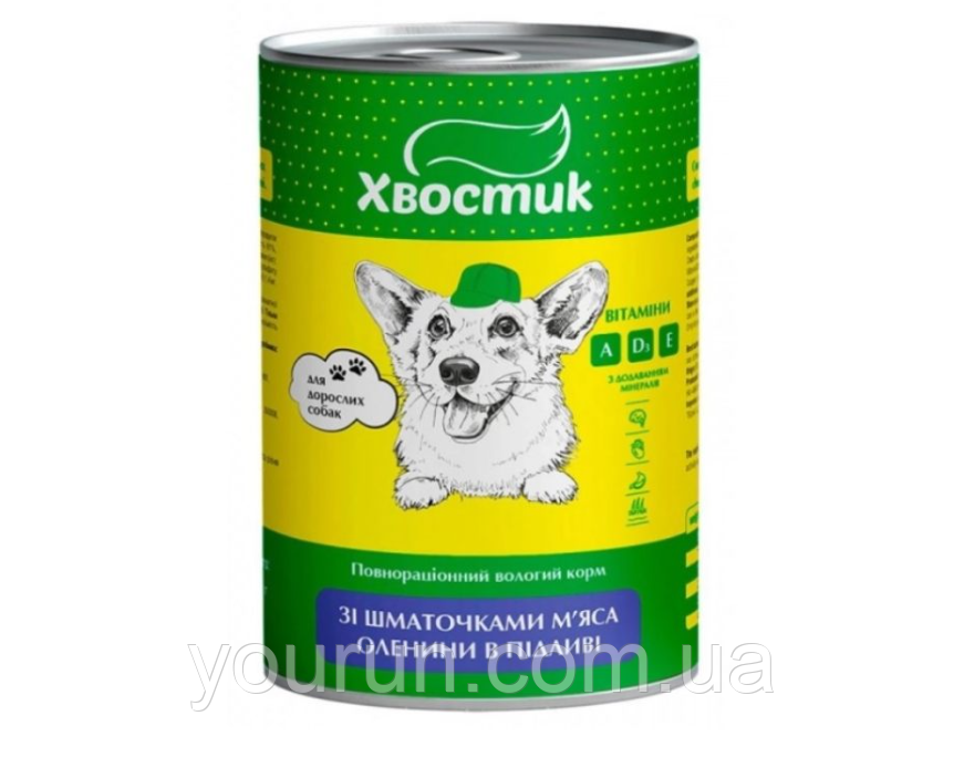 Хвостик Вологий корм для собак зі шматочками м'яса оленя 1240 гр