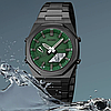 Чорний годинник чоловічий наручний з нержавіючої сталі зелений циферблат Skmei, Електронно-стрілочний годинник, фото 5