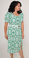2552 Женское летнее платье, ткань лён, приталенное, р. 50,52,54,56 зеленое