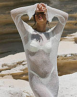 Белая женская пляжная туника с открытой спиной
