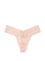 Трусики стринги кружевные Victoria's Secret Shimmer Lace Lace-Up Thong Panty Purest Pink Shimmer