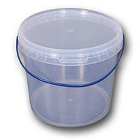 Ведро пластиковое круглое прозрачное с крышкой для пищевых продуктов объём 1000 мл 50 шт/уп.