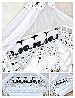 Набір в дитяче ліжечко з косою "Панда", комплект постільної білизни