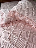 Плед с наволочками евро Шикарные покрывала для спальни велюр Покрывало с наволочками кружевное на подарок розовое